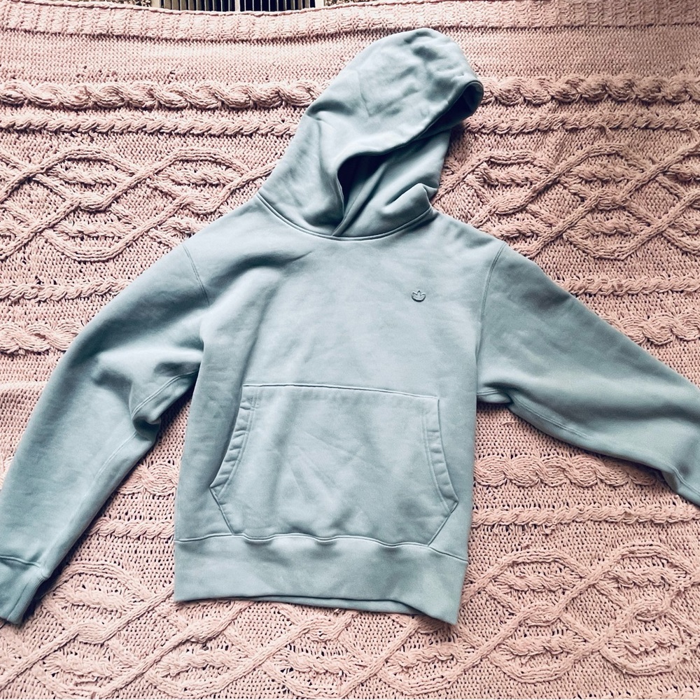 Pale blue Adidas sweatshirt. Perfect boyfriend fit with a soft snuggly inside.